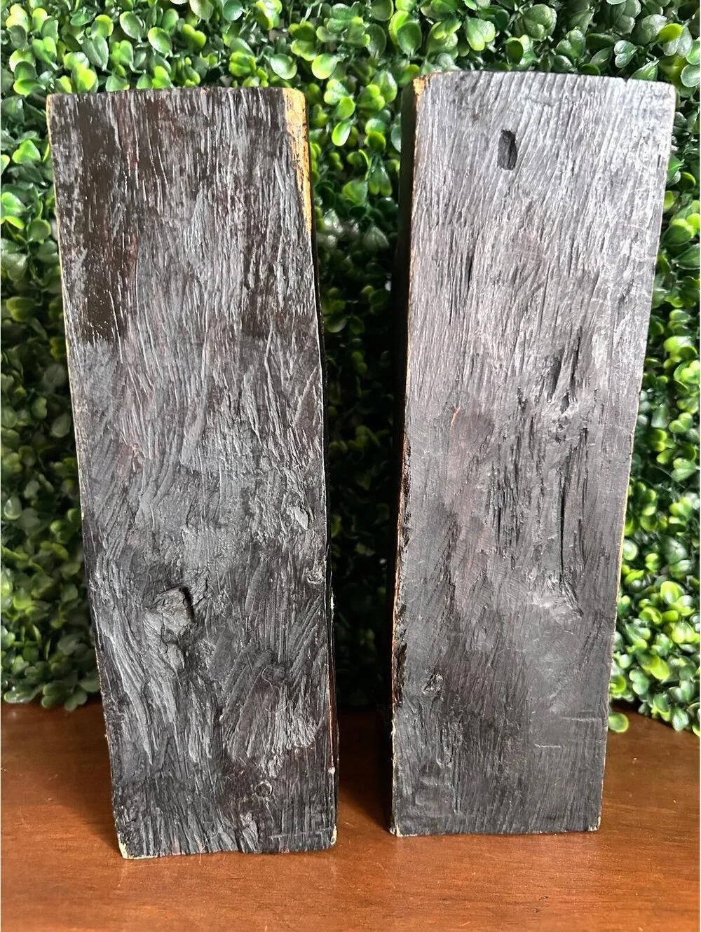 Vintage Hand Carved Ebony Wood Face Bookends African Tribal Sculpture Pair